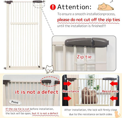Lumizone Extra Tall Pet Gate 55.12" High Pressure Mounted 50.79"-55.11" Extra Wide (9 Sizes) 1.37" Gap for Cat Dog Stairs Doorway Hallway No Drilling Auto-Close (50.79"-55.11" W, Cream White)