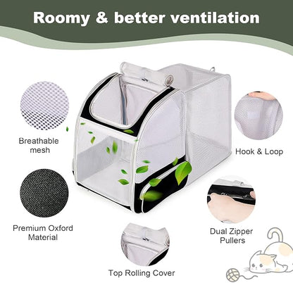 halinfer Backpack to Carry Cat and Small Puppy up to 16 Pounds, Breathable Pet Carrier to Transport Kitten Rabbit to Vet Visit Bag, Airline Approved Collapsible Expandable Black
