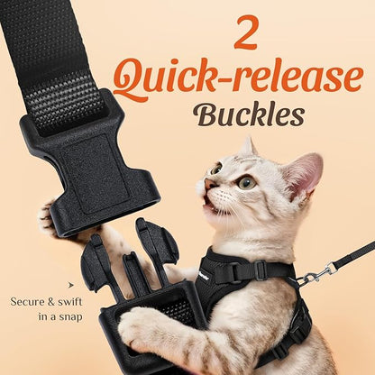 Dooradar Cat Harness and Leash Set, Escape Proof Safe Adjustable Kitten Vest Harnesses for Walking, Easy Control Soft Breathable Mesh Jacket with Reflective Strips for Cats, Black, XS