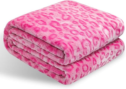 Bnuitland Pink Leopard Print Flannel Throw Blanket, 300 GSM Double Sided Fuzzy Fluffy for Bed Sofa Couch Travel, Super Soft Lightweight Cheetah Print Blanket for Adults and Kids, 50×60 inch
