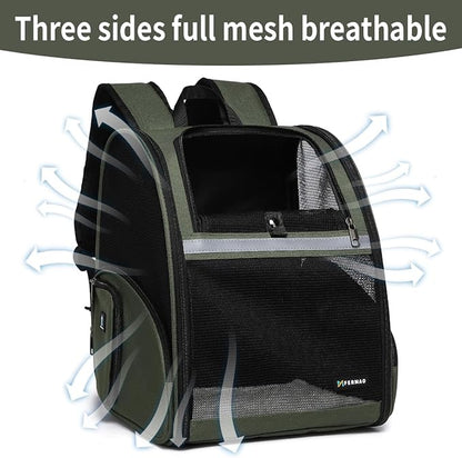 Cat Backpack Carrier for Small Dogs and Medium cat Puppy Kitten Bunny Pet Carrier Backpack Collapsible with Fully Ventilated Mesh with Safety Leash (DarkGreen, 12.9" L x 10.62" W x 15.5" H - M)