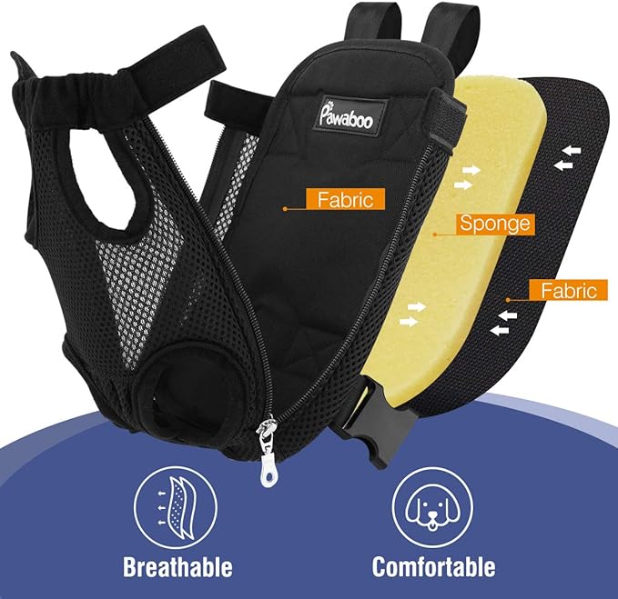 Pawaboo Pet Carrier Backpack, Adjustable Pet Front Cat Dog Carrier Backpack Travel Bag, Legs Out, Easy-Fit for Traveling Hiking Camping for Small Medium Dogs Cats Puppies, Large, Black