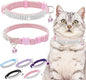 EXPAWLORER Soft Velvet Safe Cat Collars for Girl Cats - Rhinestones Adjustable Collars Breakaway- Chirstmas Cat Clollar Gifts with Bells for Boy Cats Kitty and Small Dogs(XS,Pink)