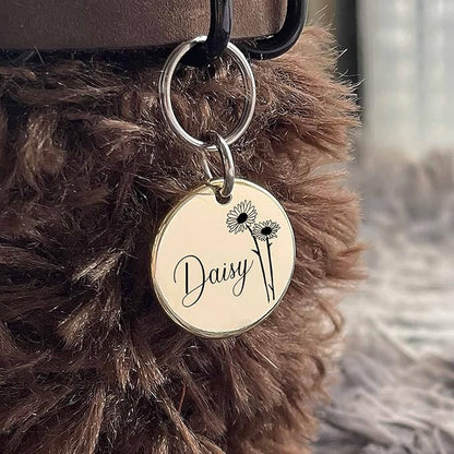 Cats Dogs ID Tags Personalized Engraving Birth Flowers Pattern for Custom Pets Collar Accessories Brass Copper Small Round Name Plate