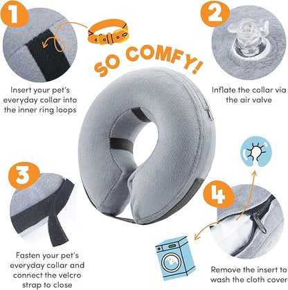 BENCMATE Inflatable Dog Cone Collar Alternative, Soft Dog Cone for Small Medium Large Dogs and Cats, Neck Recovery ECollar Donut Collar After Surgery (XXLarge, Grey)