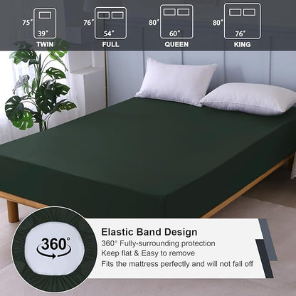 Queen Mattress Protector Waterproof, Fitted Sheet Style Breathable Mattress Cover with Deep Pocket Fits Up to 18'', Noiseless Bed Cover for Kids Adults Pets, Machine Washable (Green, 60'' X 80'')