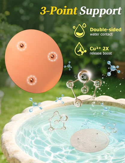 Mellbree 4-Pack Bird Bath Copper Disk, 0.6mm Reinforced 99.99% Pure Copper Cleaning Disk with Triple-Point Support for Physical Safe Clean Water All-Season (Sunflower)