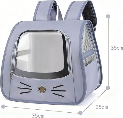 Pet Backpack Carrier, Traveler Breathable Transparent Carrier for Cats or Dogs, Large Space and Foldable Pet Carrier for Travel, Hiking, Shopping, and Vet, Cute, Suitable for Kids (Blue)