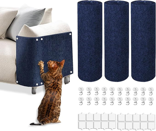 Cat Scratch Mat, 3PCS 39.4"x11.9" DIY Trimmable Self-Adhesive Cat Scratching Mat, Couch Protector from Cats Claw, Indoor Furniture Protector for Cats Scratching (Dark Blue)