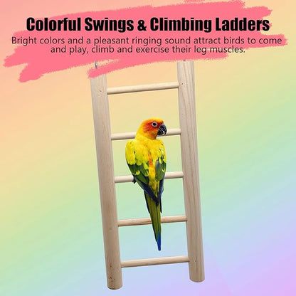 kathson Bird Perches Platform with Climbing Ladder and Swing,Parrot Cage Playground Toys with Food Cups,Parakeet Playing Gyms Wooden Exercise Training Stands for Budgie,Lovebird,Cockatiels