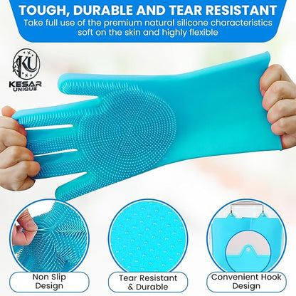 Dog Bathing Supplies – 8PCS Pet Shower & Grooming Kit for Dogs & Cats|Shampoo Dispenser with soft Silicone Bathing Gloves,Scrubber Brush & Finger Toothbrush|Dog Bath Brush for Short & Long Hair