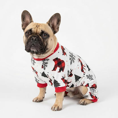 Fitwarm Reindeer Dog Christmas Pajamas, Winter Doggy Clothes for Small Dogs Boy Girl, Fleece Dog Onesie with Feet, Holiday Pet Outfit, Black, White, Red, Medium