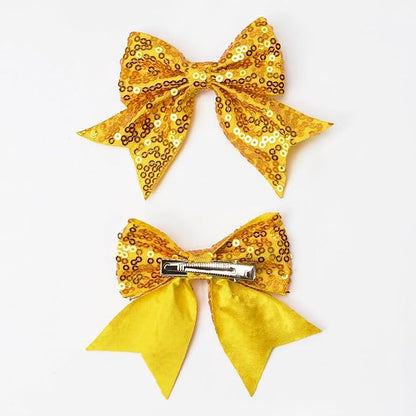 3-inch Sequined Bow Hair Clips For Baby Girls, Toddler, Kids and Young Women Birthday Party Wedding Christmas Occasions Pet Accessories Set of 2 (Gold)