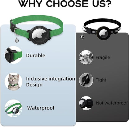AirTag Cat Collars, Stretchy Collar with Apple AirTag Holder and Bell, Breakaway Ultra Design Elastic GPS Tracking Collars for Cats and Puppies, (7.5-12.5 Inch), Emerald Green