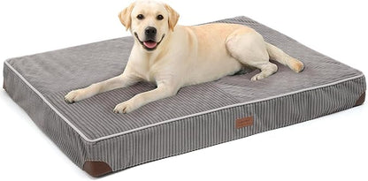 FUKUMARU Dog Bed, Thickened Corduroy Orthopedic Dog Beds with Washable Cover, XL Waterproof Dogs Bed for Crate, 28D Egg Crate Foam Support Pet Mat, Cozy Pet Bed Pad with Anti-Slip Bottom, Grey