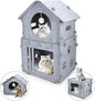 2-Storey Detachable Cat House for Indoor Cats Bed, Covered Beds & Furniture with Washable Cushioned, Cute Modern Condo for Multi Small Pet Large Kitten Kitty, Grey