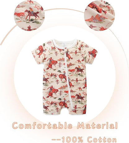 Unisex Summer Trendy 2-Pack Rompers Short Sleeve Zipped Bodysuit Infant Cotton Outfits