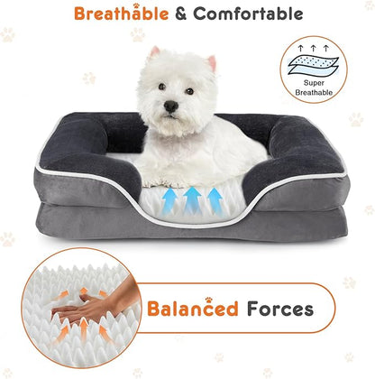 Sweetcrispy Orthopedic Dog Bed, Large Memory Foam Puppy Cat Bed with Washable Waterproof Removable Cover & Non-Slip Bottom for Pet Calming Sleeping (35"x25", Gery)