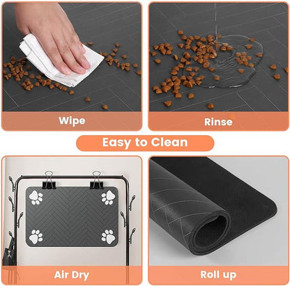 Pet Feeding Mat-Absorbent Pet Placemat for Food and Water Bowl, with Waterproof Rubber Backing, Quick Dry Water Dispenser Mat for Dog and Cat (27"x17", Lime Green)