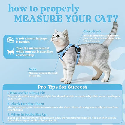 rabbitgoo Cat Harness and Leash for Walking, Escape Proof Soft Adjustable Vest Harnesses for Cats, Easy Control Breathable Reflective Strips Jacket, Light Blue, S