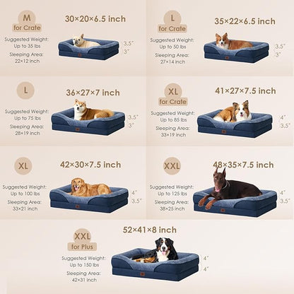 EHEYCIGA Orthopedic Dog Bed for Medium Dog, 35x22x6.5 Inch Memory Foam Dog Couch Bed with Sides, Waterproof Liner & Washable Removable Cover, Bolster Pet Sofa, Navy
