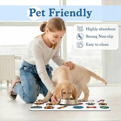 Dog Fun Pet Feeding Mat–Christmas Stocking Quick Dry Absorbent Dog Cat Food Mat, Non Slip Waterproof Bowl Placemat for Messy Eaters, Pet Accessories for Floors 12"x20"
