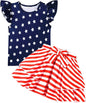Girls Skirt Set 2 Piece Outfit Toddler Summer Clothes Ruffle Sleeve T-Shirt Bow Knot Tutu Skirt Outfit Set