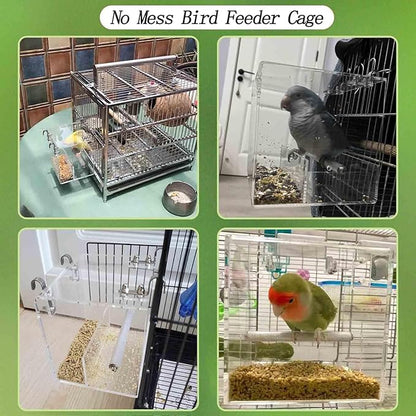 Automatic Acrylic Bird Feeder for Cage, No Mess - Small Bird Parrots, Canary, Parakeet, Budgerigar, Crested Myna, Cockatiel (XL)