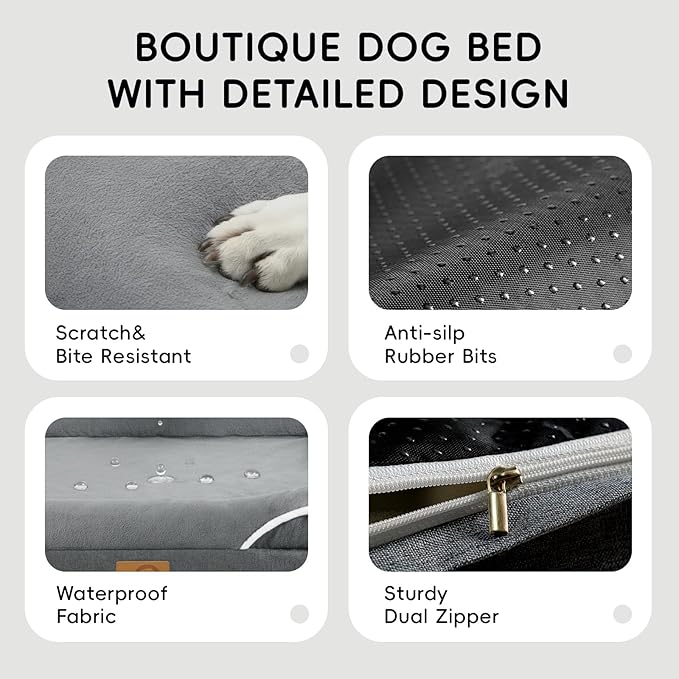 Homemate Dog Bed Medium Size Dog 28x23 inch with Orthopedic Foam Waterproof Outdoor Pet Cat Bed Sofa Supplies with Toy Dogs Crate Pad Couch with Removable Washable Cover & Non-Slip Botton Dark Grey