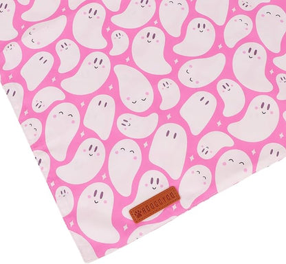 ADOGGYGO Pink Halloween Dog Bandanas 2 Pack, Reversible Ghost Pumpkin Scarf Bib, Adjustable Fit Pink Halloween Bandana for Extra Large Dogs Girl (X-Large)
