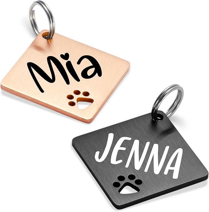 Ultra Joys Dog Tags Personalized for Pets - Hollow Paw Custom Pet ID Tag - Engraved Dog Tag for Small, Large Dogs - Large Diamond in Rose