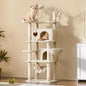 Yaheetech Cat Tree, 67in Large Tower w/ 3 Removable Teaser Sticks, 2 Kitten-Ear Shaped Perches, 2 Condos, Hammock, Scratching Post, Multi Level Pet House, Beige