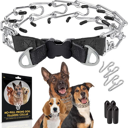 PetJett Choke Collar for Dogs Training Collar Adjustable Prong Collar for Dog Quick Release Pinch Collar for Dog for Small Medium Large Dogs No Pull Walking Tool - Stainless Steel Metal Choker Chain