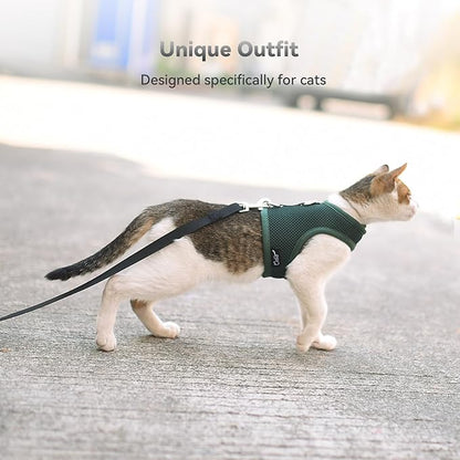 Cat Harness and Leash for Walking Escape Proof Breathable Mesh Fabric, Solid Green, XX-Large, Adjustable Cat Walking Jackets, Padded Stylish Cat Vest
