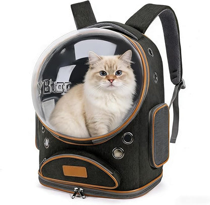 Cat Backpack Carrier, Breathable Pet Carrier Backpack Large Space Bubble for Small Dog and Large cat up to 18lbs, Transparent & Foldable Pet Carrier for Travel Hiking (Black)