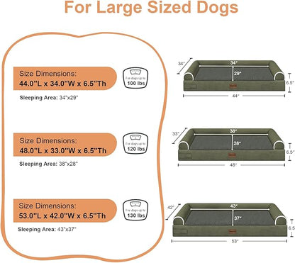 Large Dog Bed Orthopedic Washable: Jumbo Dog Bed Bolster Extra Large Dogs Egg Crate Foam Sofa Couch Waterproof Removable Cover - Dark Green