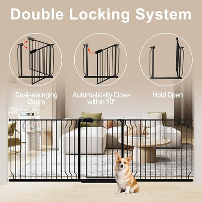 WAOWAO Baby Gate 29.13-43.3" Extra Wide Pressure Mounted Walk Through Swing Auto Close Safety Black Metal Toddler Kids Child Dog Pet Puppy for Stairs,Doorways,Kitchen