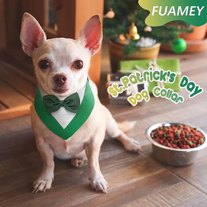 FUAMEY Dog Tuxedo St.Patrick's for Small Dogs,Dog Formal Suit Dogs Attire Pet Bow Tie Puppy Party Costumes Cat Tux Outfits Pets Bandana Cosplay Adjustable Bowties St.Patrick's Day Green S