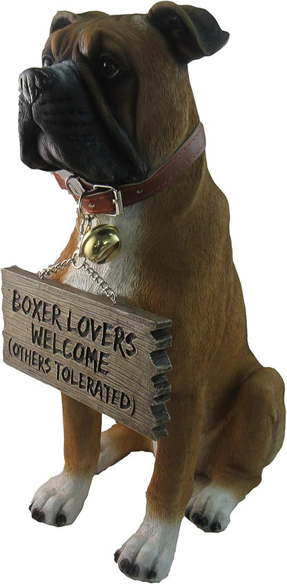 DWK Front Porch Dog Outdoor Welcome Sign Decorative Statue | Cute Dog Welcome Sign for Front Porch Standing | Decorative Garden Statues - Boxer