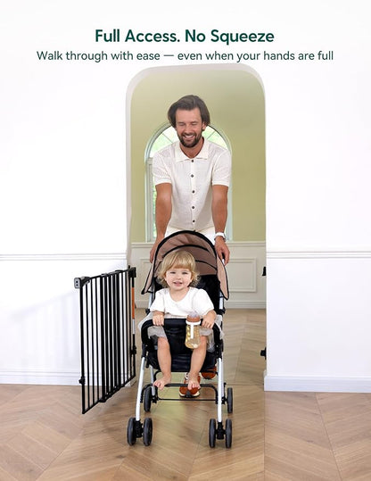Babelio Baby Gate for Stairs, Kitchen & Doorways, No Bottom Bar| Easy Installation| One-Handed Operation| Auto-Close| Hardware Mount (Drill Needed) Safety Dog Gate (Black - B17, 34" H, 29-49" W-Wide)