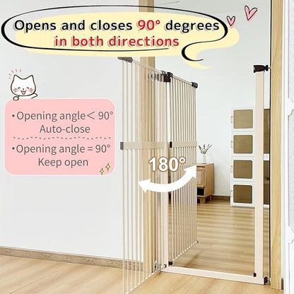 Lumizone Extra Tall Cat Gate 61.02" High Pressure Mounted Extra Wide 34.06"-38.38" (17Sizes) 1.37" Gap No Drilling Auto-Close Tall Pet Gate for Dogs (Cream, 34.06"-38.38" W)