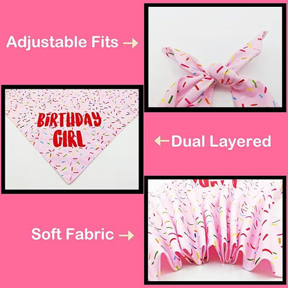 Birthday Girl Dog Bandanas 1 Pack, Pink Dog Scarfs for Girl, HBD Pet Scarves for Birthday Bandanas for Small Medium Dogs (Pink, Small)