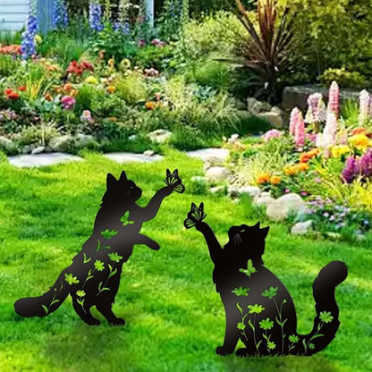 Bnesi Floral Long-Haired Cat Yard Decor Pet Grave Markers Metal Sign Silhouette Garden Ornament Pet Grave Markers Outdoor Cat Memorial Gift Flowerbed Decor (Lively)