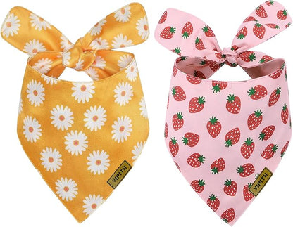 Summer Spring Dog Bandanas 2PCS, Premium Durable Fabric Dog Scarf Bid Handkerchief Bandanas for Boy Girl Small Medium Large Dogs (Large)