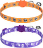 PUPTECK Breakaway Halloween Cat Collar with Bell Charm, 2 Packs Adjustable Kitty Collars Purple & Orange Skull Pattern, Orange Purple, 7.8-11.8 in