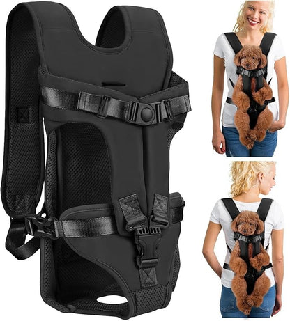 Dog Carrier Backpacks, Adjustable Dog Backpack Carrier, Legs Out Easy-fit Dog Chest Carrier for Medium Small Dogs, Hands Free Dog Front Carrier for Hiking, Cycling（Black S）