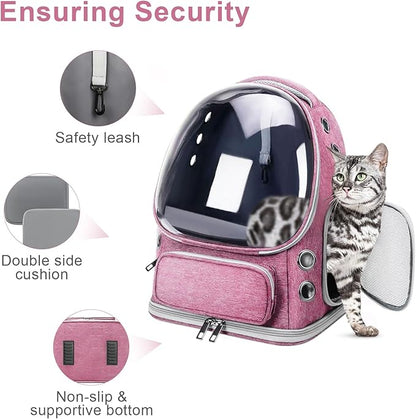 Cat Backpack Carrier, Breathable Cat Bubble Backpack Large Space Cat Carrier Backpack for Kitty Small Dog, Foldable Airline Approved Cat Backpack, Transparent Pet Travel Backpack Up to 20 lbs (Pink)