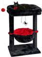SYANDLVY Gothic Cat Tree with Coffin Bed for Indoor Cats, Activity Cat Tower with Scratching Post for Kittens, Cat Condo Furniture with Basket & Spider Hanging Ball for Play Rest