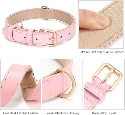 WHIPPY Airtag Leather Dog Collar GPS Tracker Air Tag Puppy Collar Adjustable Soft Leather Padded Dog Collar with Airtag Holder Case for Small Medium Large Dog Pet Backpack,Pink,M