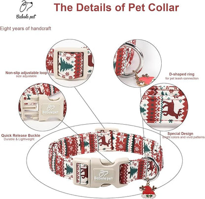 Christmas Dog Collar for Large Dogs - Cute Fair Isle Style Christmas Collars for Dogs, Soft Adjustable Winter Holiday Dog Collars with Quick Release Buckle L